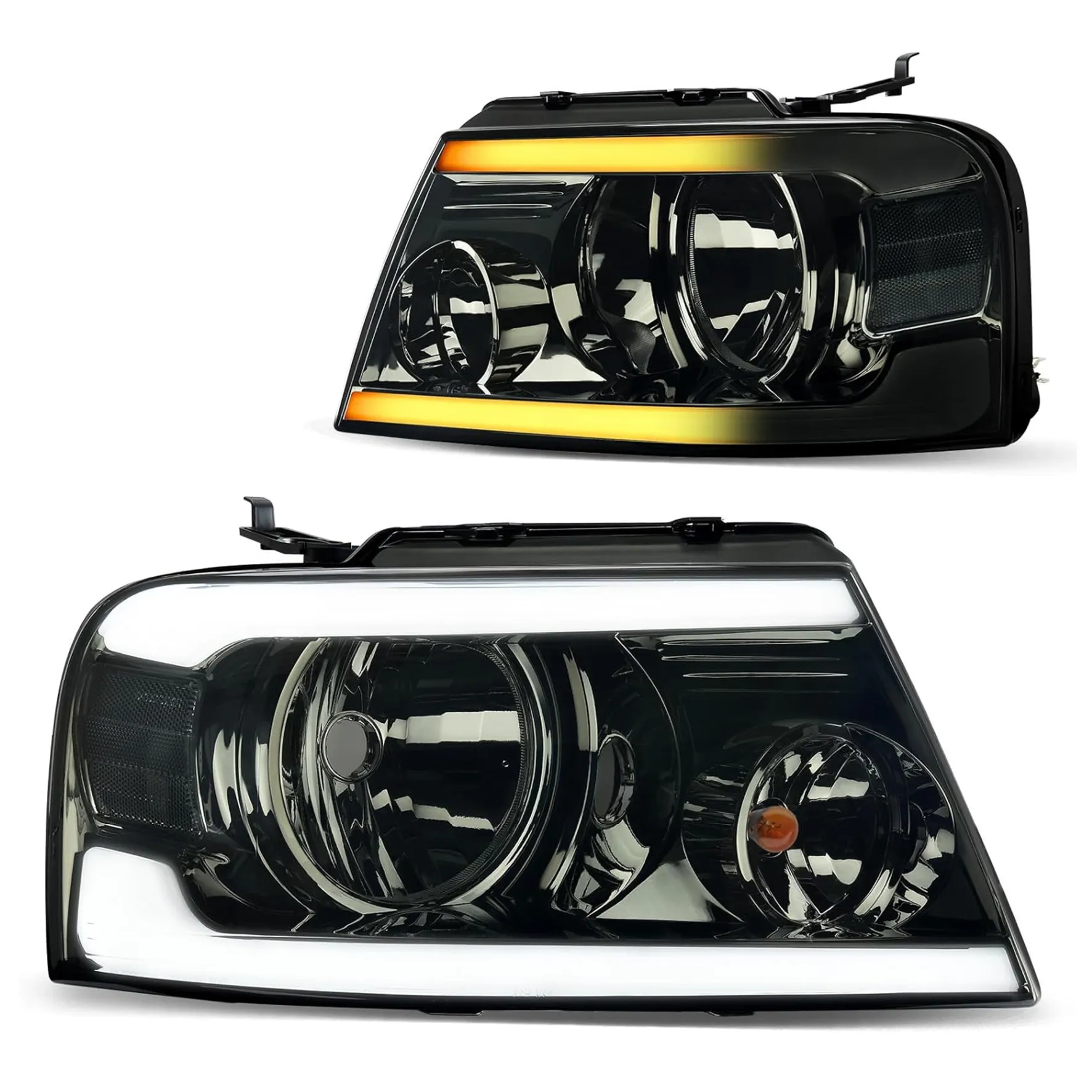YITAMOTOR® Switchback LED Tube Headlights Assembly Compatible with 04-08 Ford F150 F-150 DRL Headlamp Replacement Pair with Daytime Running Light Smok