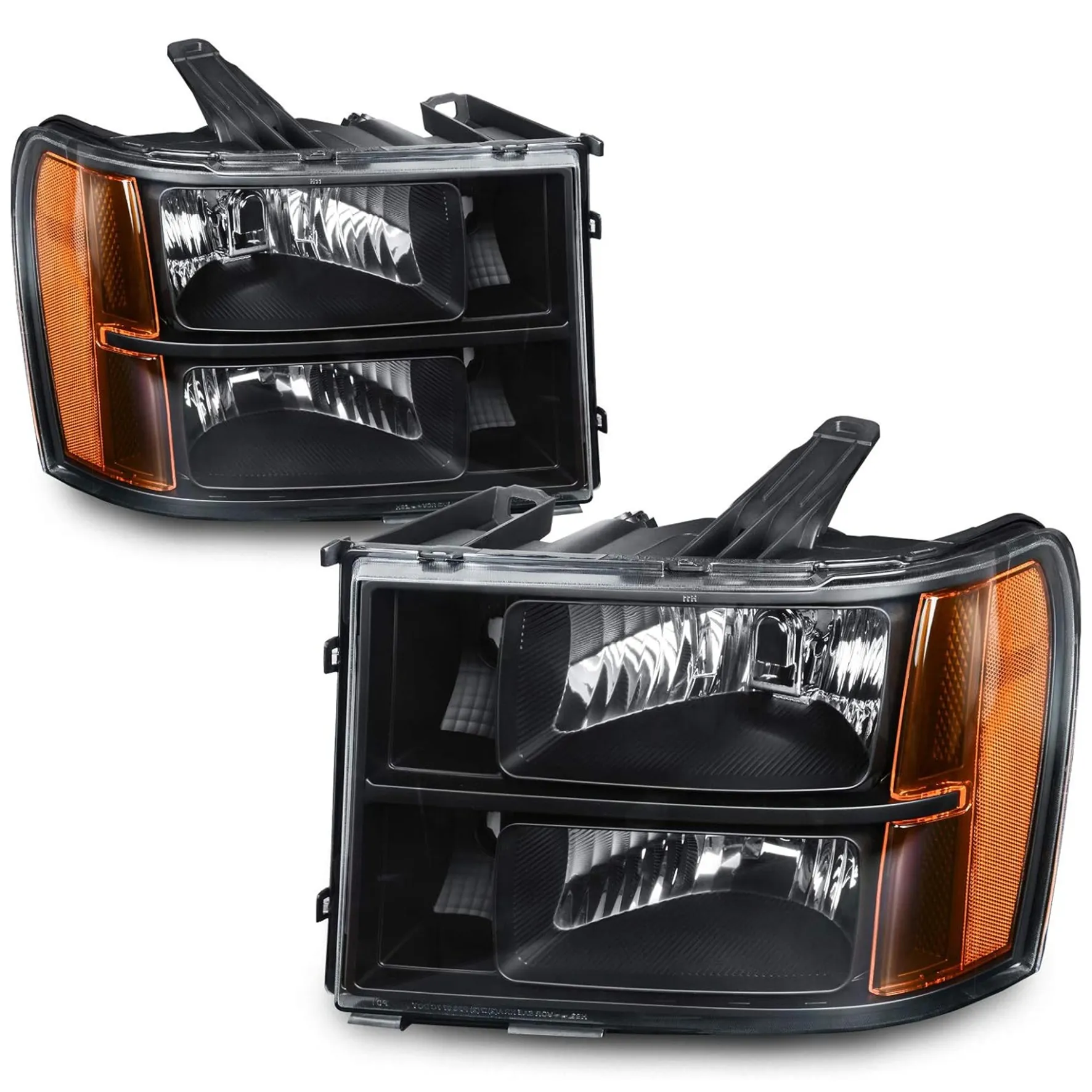 YITAMOTOR® 07-13 GMC Sierra 1500/07-14 Sierra 2500HD 3500HD Headlight Assembly Headlamps Black Housing Amber Reflector
