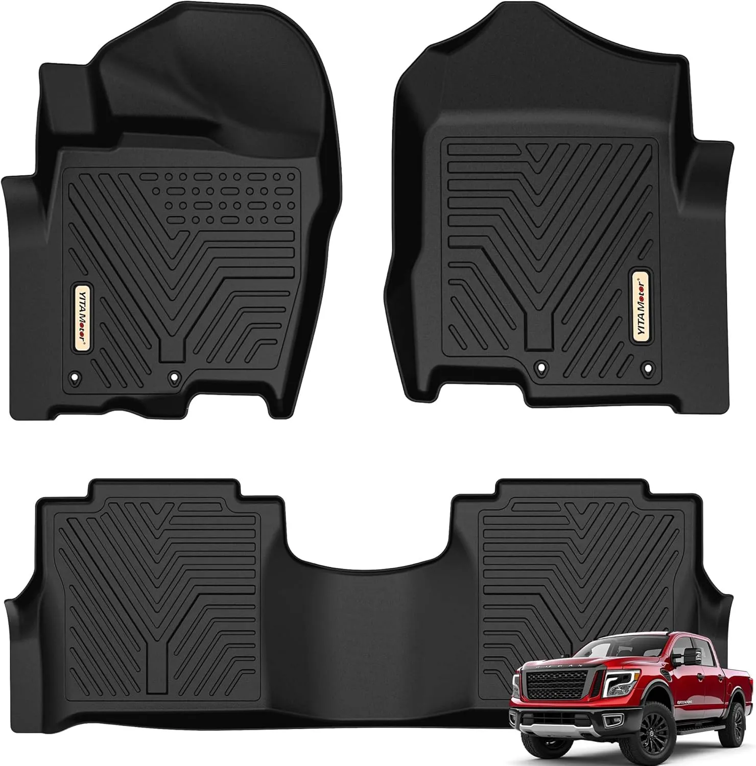 YITAMOTOR Floor Mats for 2017-2021 Nissan Titan & Titan XD Crew Cab, TPE All-Weather Floor Liners, 1st & 2nd Row, Black