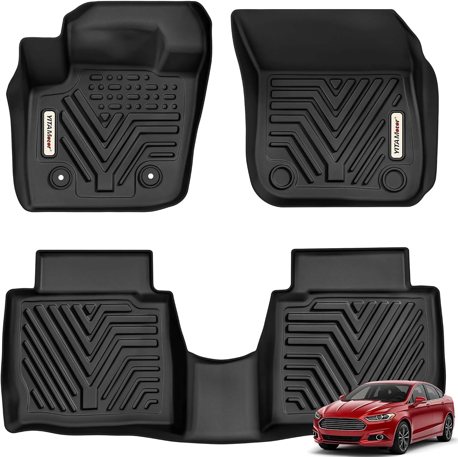 YITAMOTOR All-Weather TPE Floor Mats for 2013-2016 Ford Fusion & Lincoln MKZ | Custom Fit Floor Liners