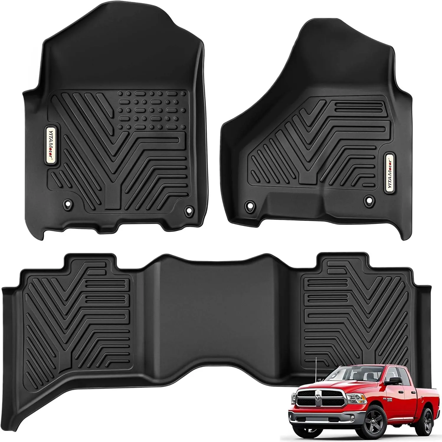 YITAMOTOR® 13-18 Dodge Ram 1500 2500 3500/19-24 Ram 1500 Classic Crew Cab Floor Mats Floor Liners, 1st and 2nd Row