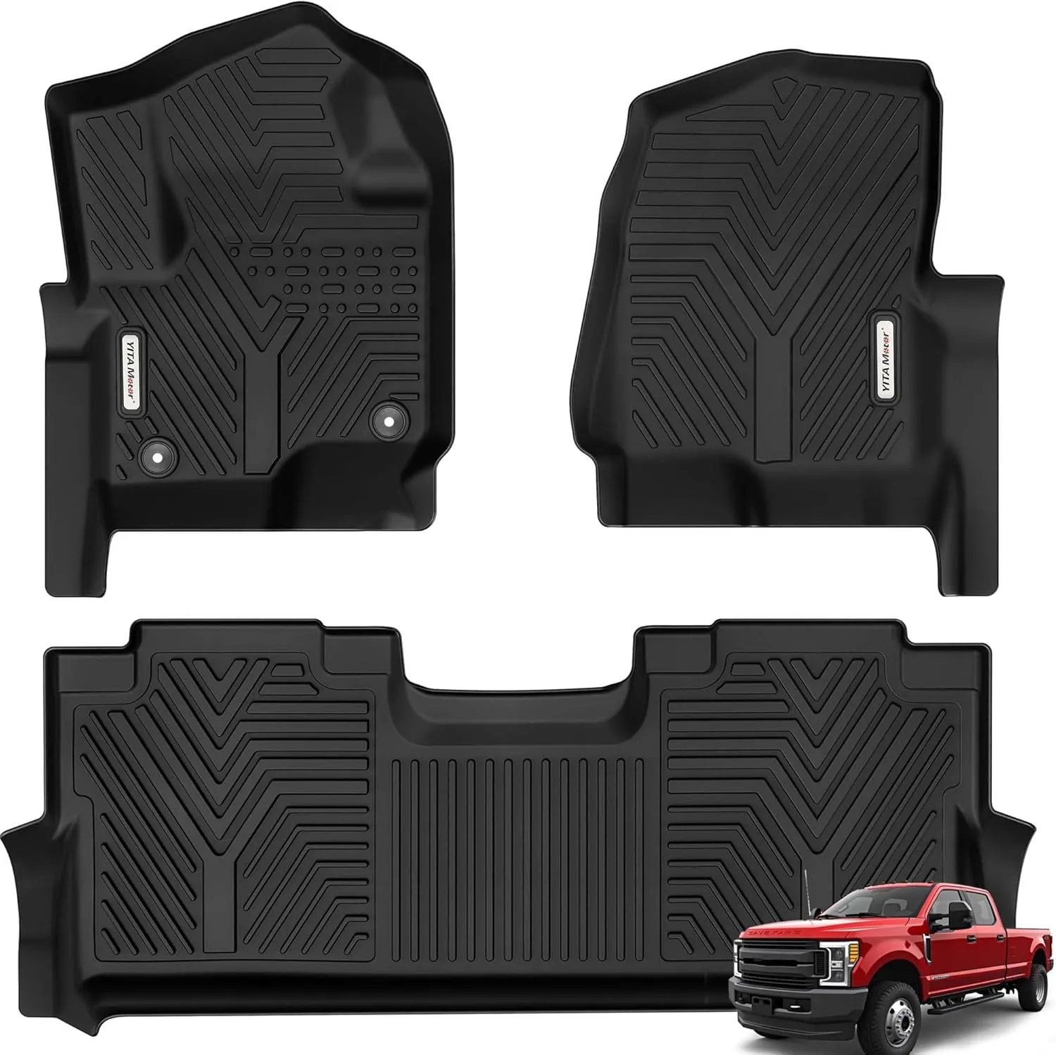 YITAMOTOR All-Weather TPE Floor Mats for 2017-2026 Ford Super Duty F250 F350 F450 F550 Crew Cab | Custom Fit 1st & 2nd Row Floor Liners