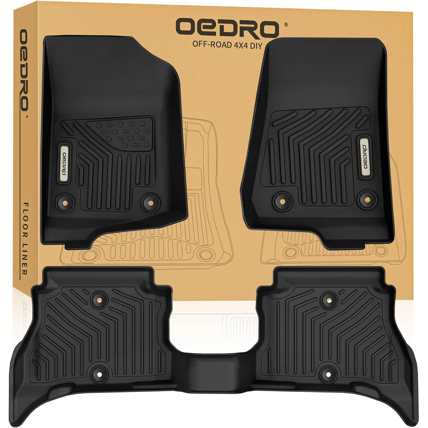 OEDRO® Floor Mats for 2021-2026 Jeep Wrangler 4XE Hybrid 4-Door, Black TPE All Weather Guard Full Set Liners