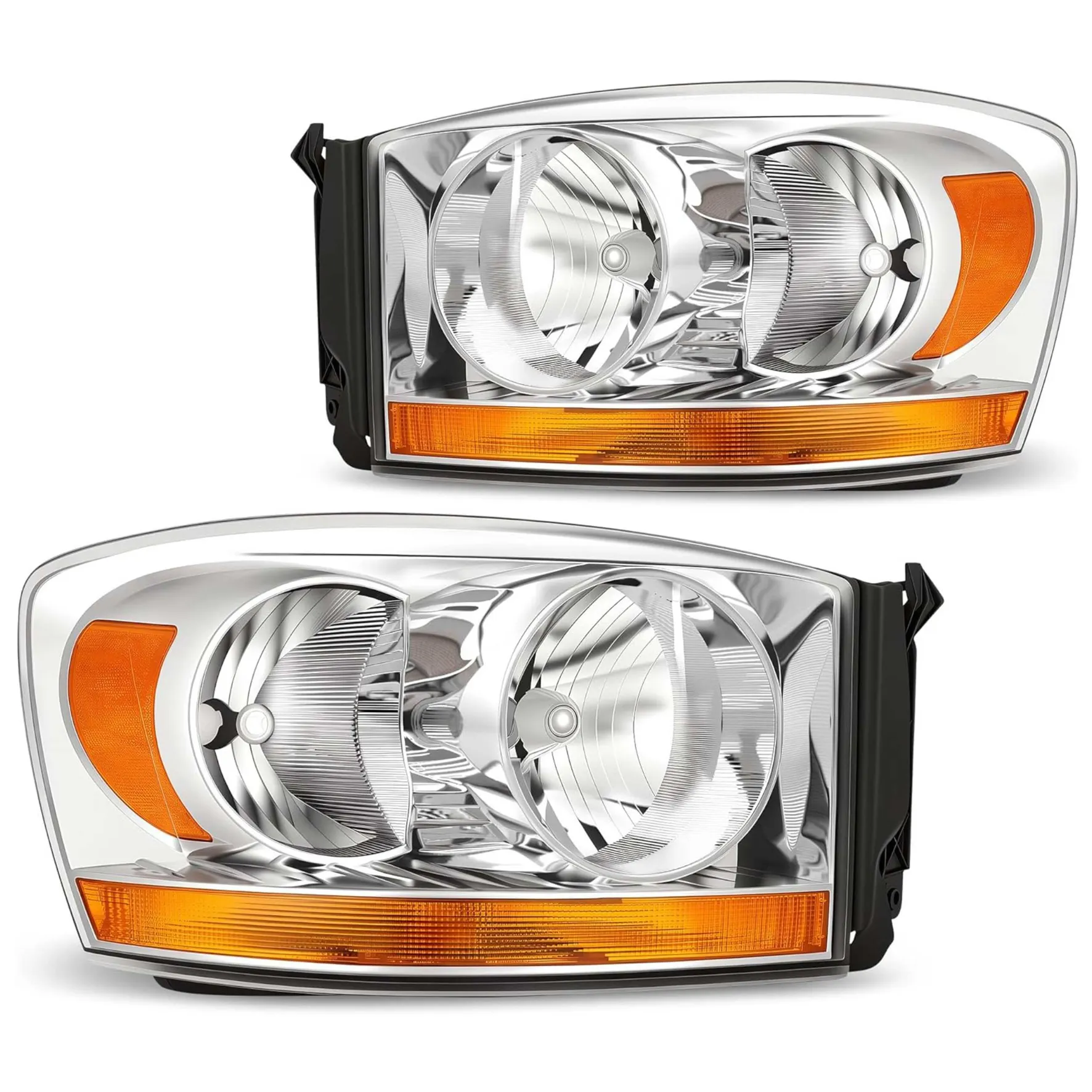 YITAMOTOR Headlights Assembly for 2006-2008 Dodge Ram 1500 / 2006-2009 Ram 2500 3500 | Chrome Housing, Amber Reflector