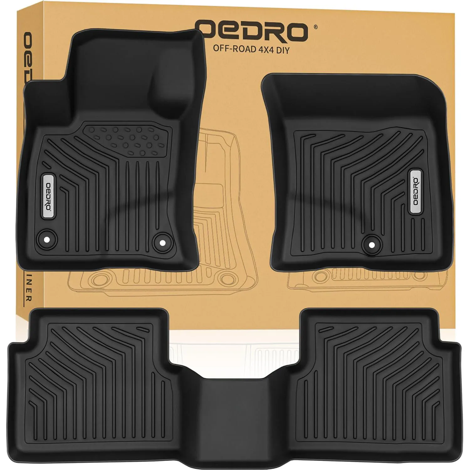 Floor Mats for 2021-2025 Ford Bronco Sport | TPE All-Weather Car Mats Includes 1st and 2nd Row: Front, Rear, Full Set Liners