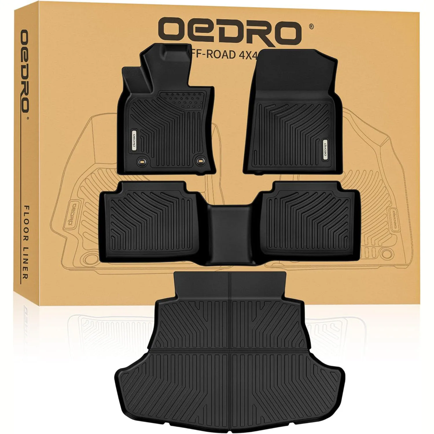 OEDRO Floor Mats for 2018-2024 Toyota Camry Standard Models, Unique Black TPE All-Weather Guard Full Set Liners