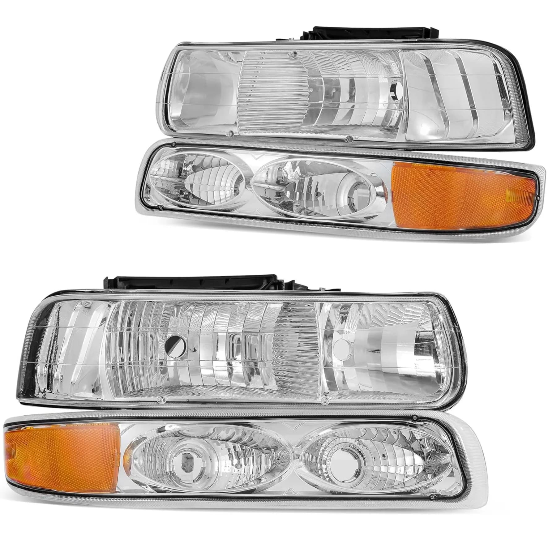 YITAMOTOR Headlights Assembly Pair for 1999 2000 2001 2002 Chevy Silverado 1500 2500 | Chrome Housing, Amber Reflector