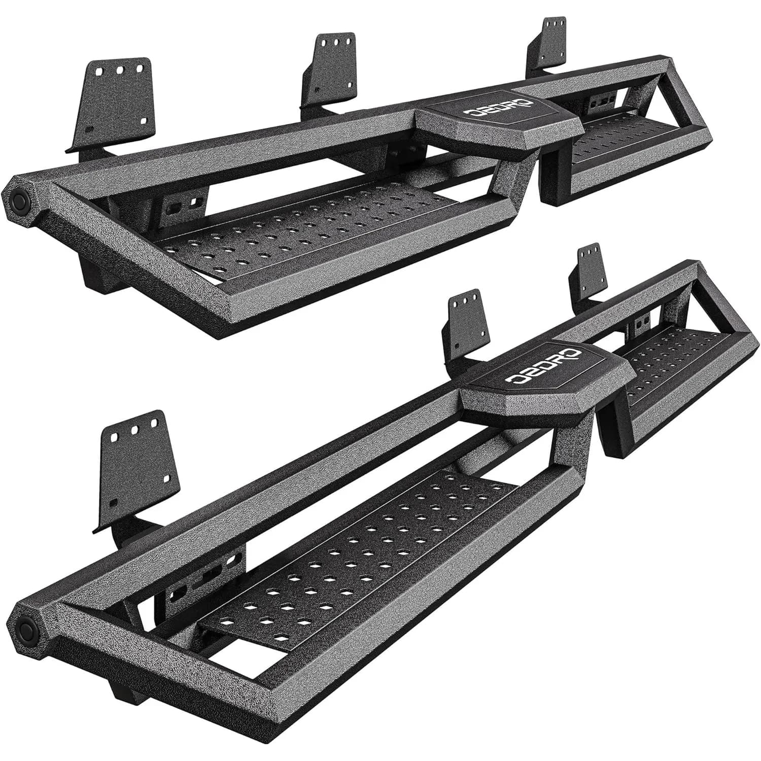 OEDRO 6.8" Two Stairs Running Boards Compatible with 2019-2026 RAM 1500 Crew Cab, Two Raised Drop Step Side Steps, Bolt-on Heavy-Duty Carbon Steel Bar