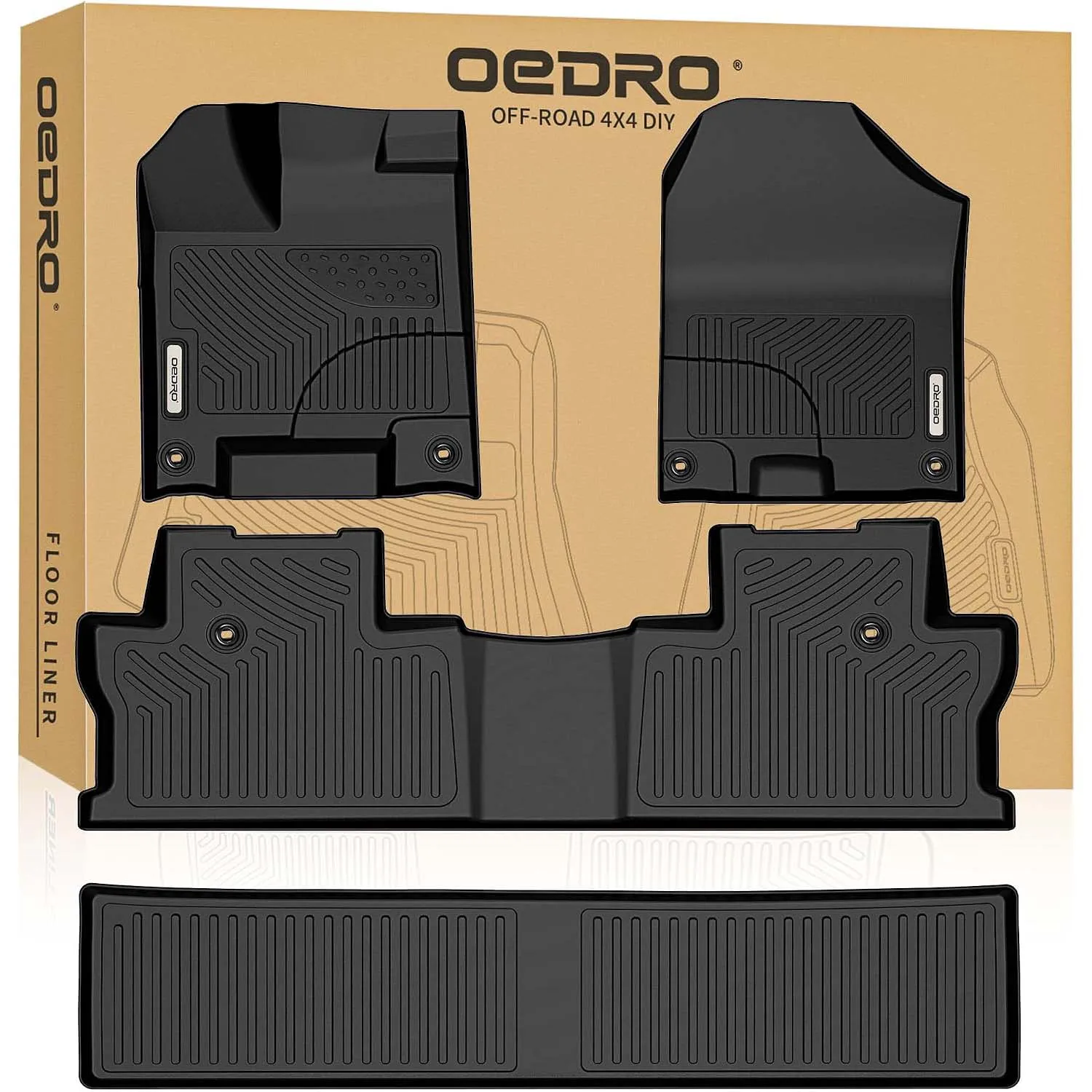 OEDRO Floor Mats Fit for 2017-2026 Honda Ridgeline Crew Cab (Front, Rear and 2nd Row Under-Seat Cargo Area) Pickup Mat