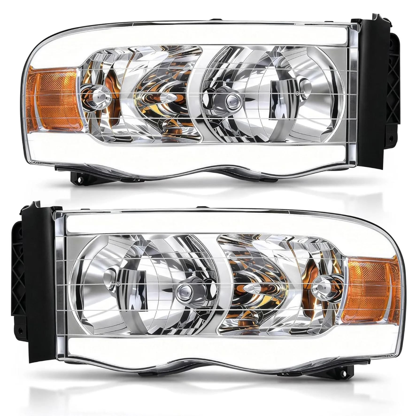 YITAMOTOR LED DRL Headlights for 2002-2005 Dodge Ram 1500 2500 3500 | Chrome