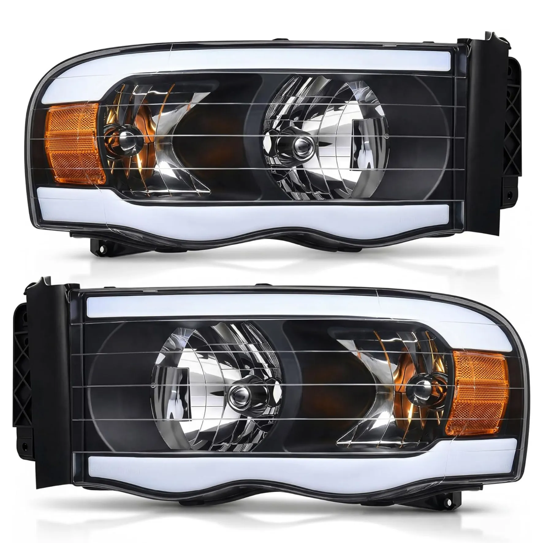LED DRL Headlight Assembly for 2002–2005 Dodge Ram 1500/2500/3500 | Black Housing | YITAMOTOR
