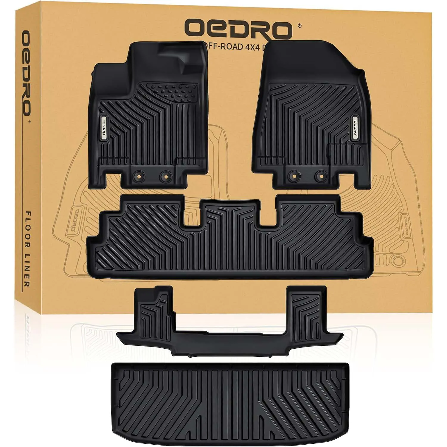 OEDRO Floor Mats & Cargo Liner Full-Set for 2022-2026 Nissan Pathfinder, Custom-Fit All-Weather TPE Full 3-Row Protection for 7-Passenger Models