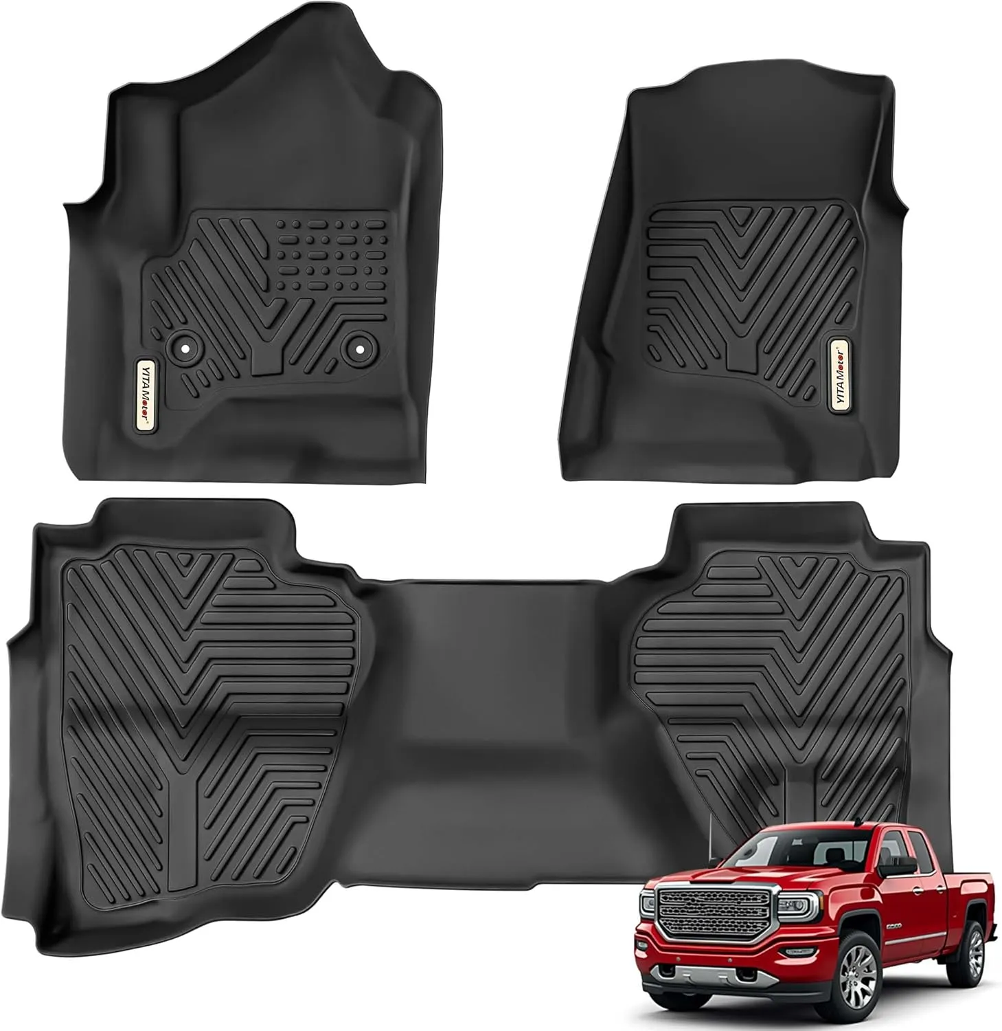 YITAMOTOR All-Weather TPE Floor Mats for 2014-2019 Chevy Silverado & GMC Sierra Double Cab | Custom Fit 1st & 2nd Row Floor Liners