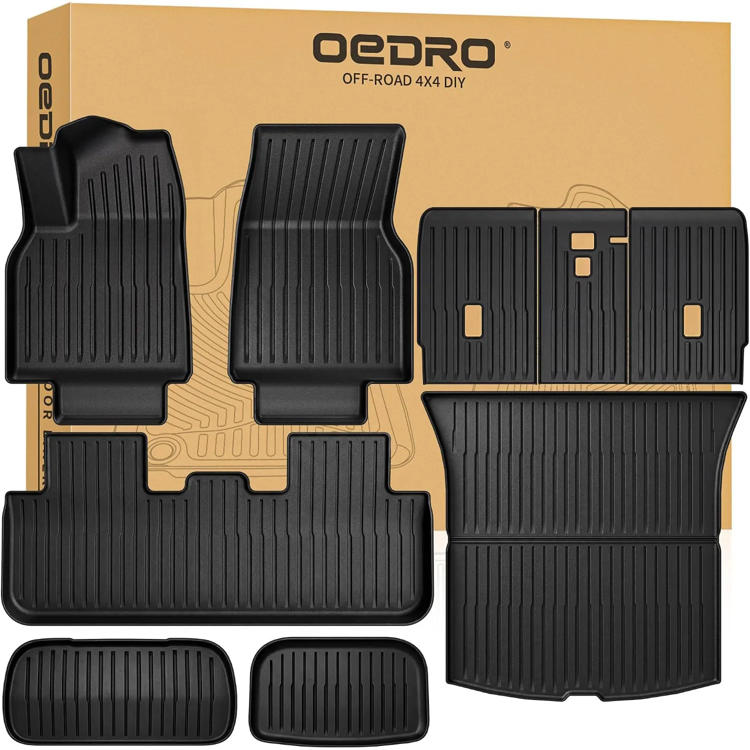 OEDRO Floor Mats Fits Tesla Model Y Juniper 2025-2026 5-Seater Custom Fit All-Weather TPE Floor Liners Cargo Trunk Mat Set with Backrest Protection