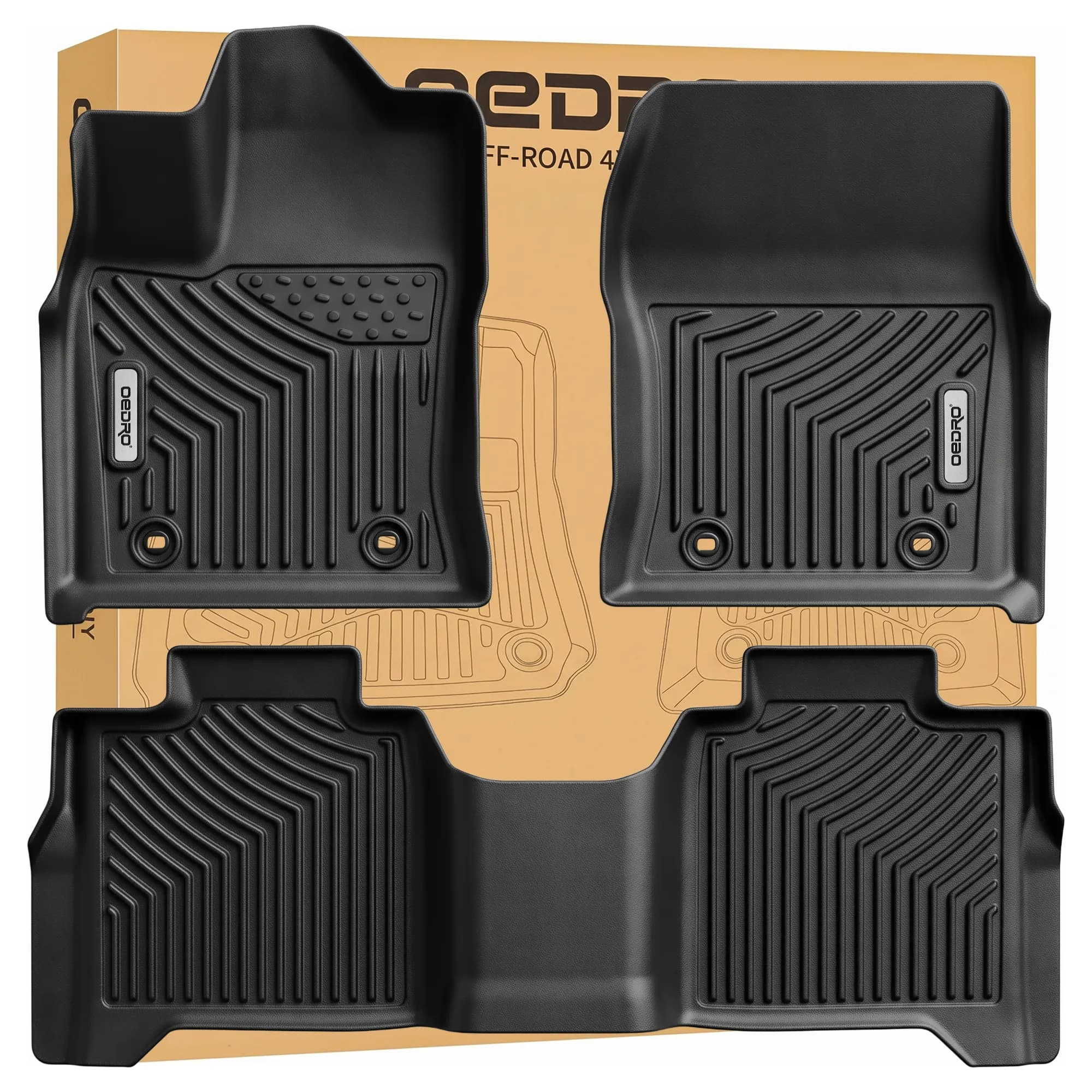 OEDRO® Floor Mats for 2022-2026 Toyota Tundra Crew Max Cab, Unique Black TPE All-Weather Guard Floor Liner