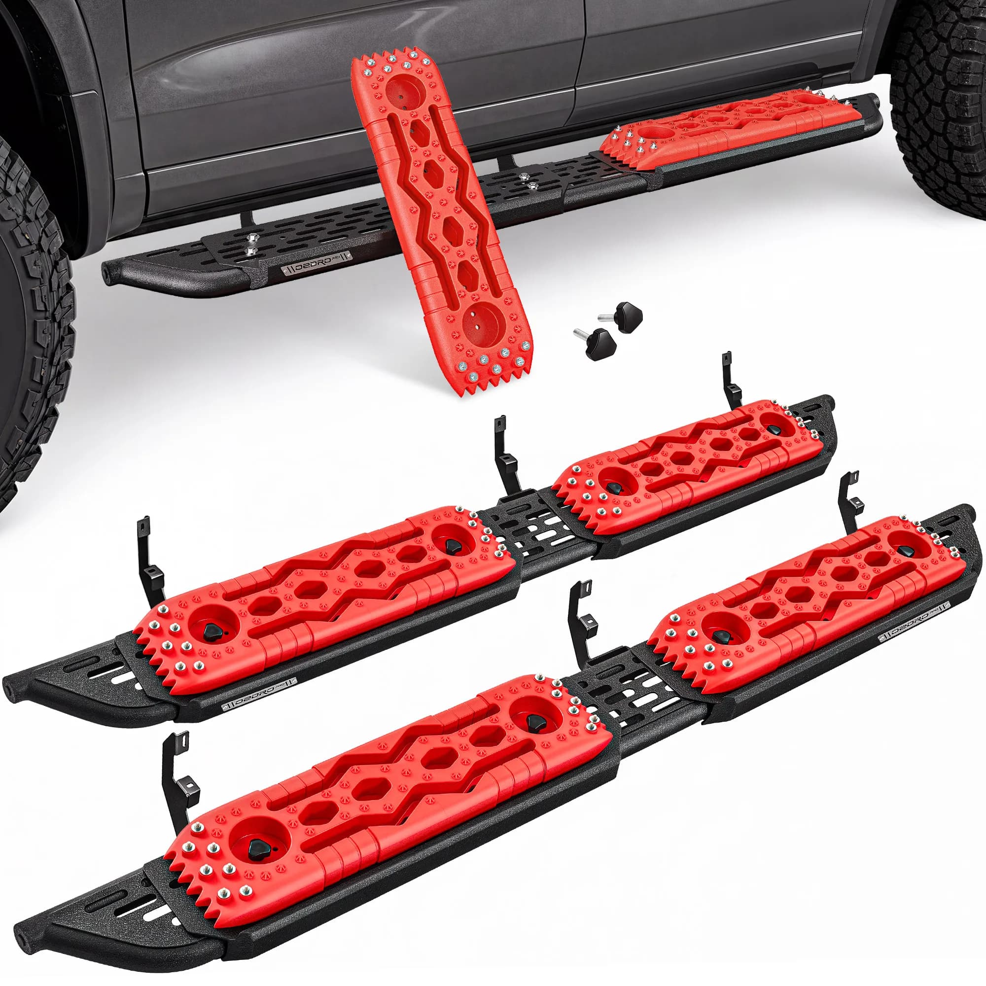 OEDRO PRO 2-in-1 Recovery Running Boards with Removable Nylon Traction Boards Compatible with 2019-2026 Chevy Silverado 1500 Double Cab Side Steps