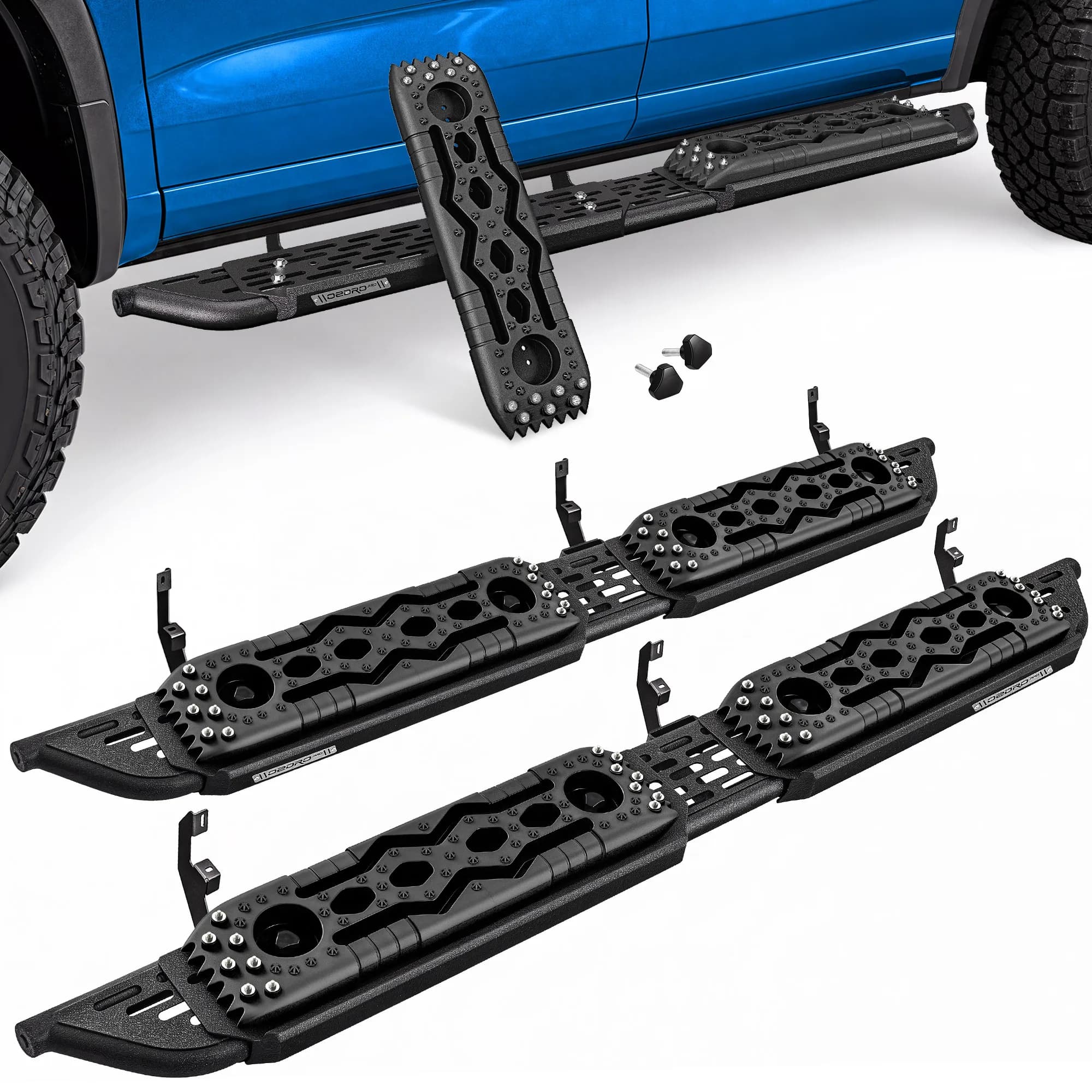 OEDRO PRO 2-in-1 Recovery Running Boards with Removable Nylon Traction Boards Compatible with 2019-2026 Chevy Silverado 1500 Double Cab Side Steps