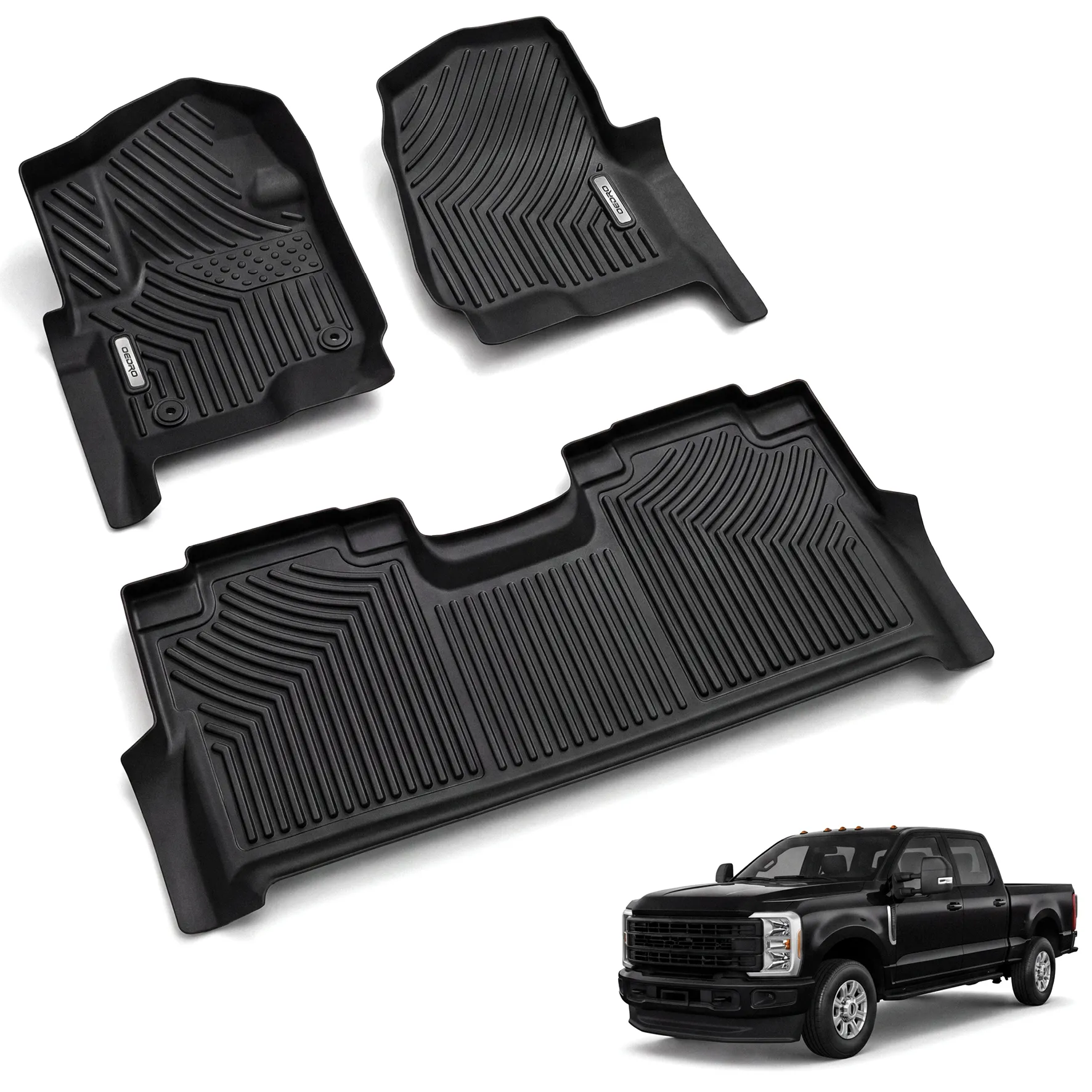OEDRO Floor Mats for 2017-2026 Ford F-250 / F-350 Super Duty Crew Cab 1st Row Bucket Seat,Unique Black TPE All-Weather Guard Full Set Liners