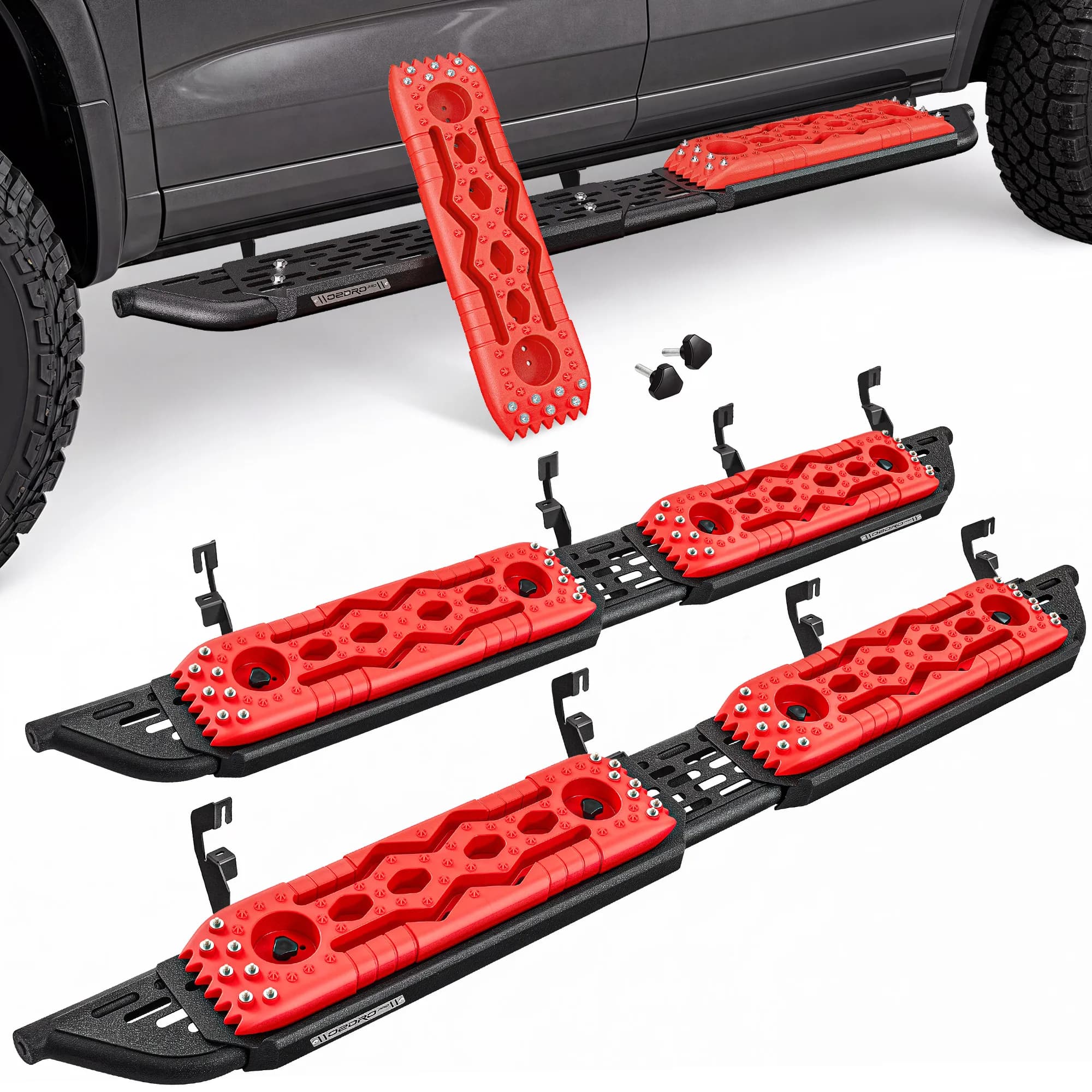 OEDRO PRO 2-in-1 Recovery Running Boards with Removable Nylon Traction Boards Compatible with 2007-2018 Chevy Silverado 1500 Crew Cab Side Steps
