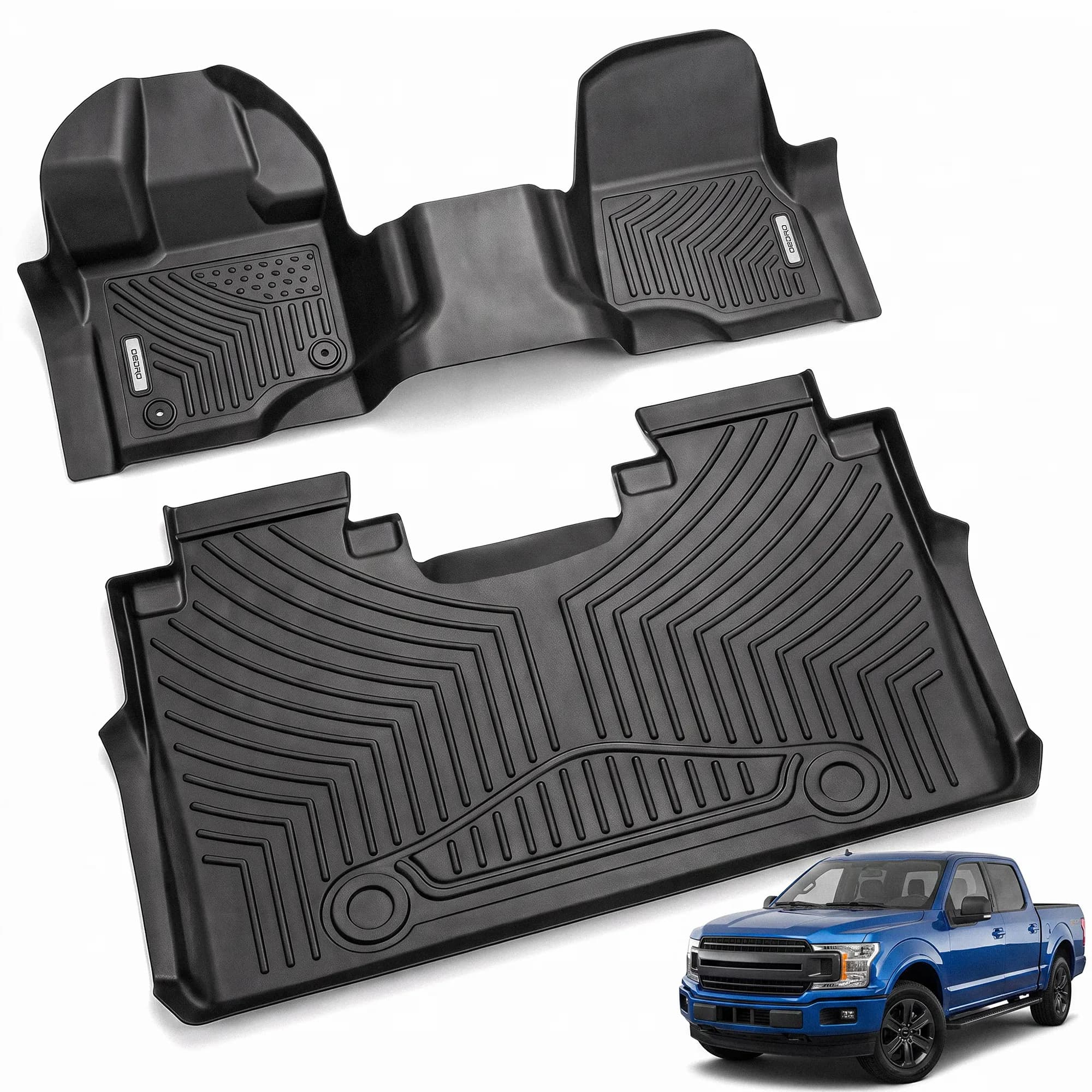 OEDRO All-Weather TPE Floor Mats for 2015-2026 Ford F-150 SuperCrew Cab with 1st Row Bench Seats – Includes 1st & 2nd Row, Black Floor Liners