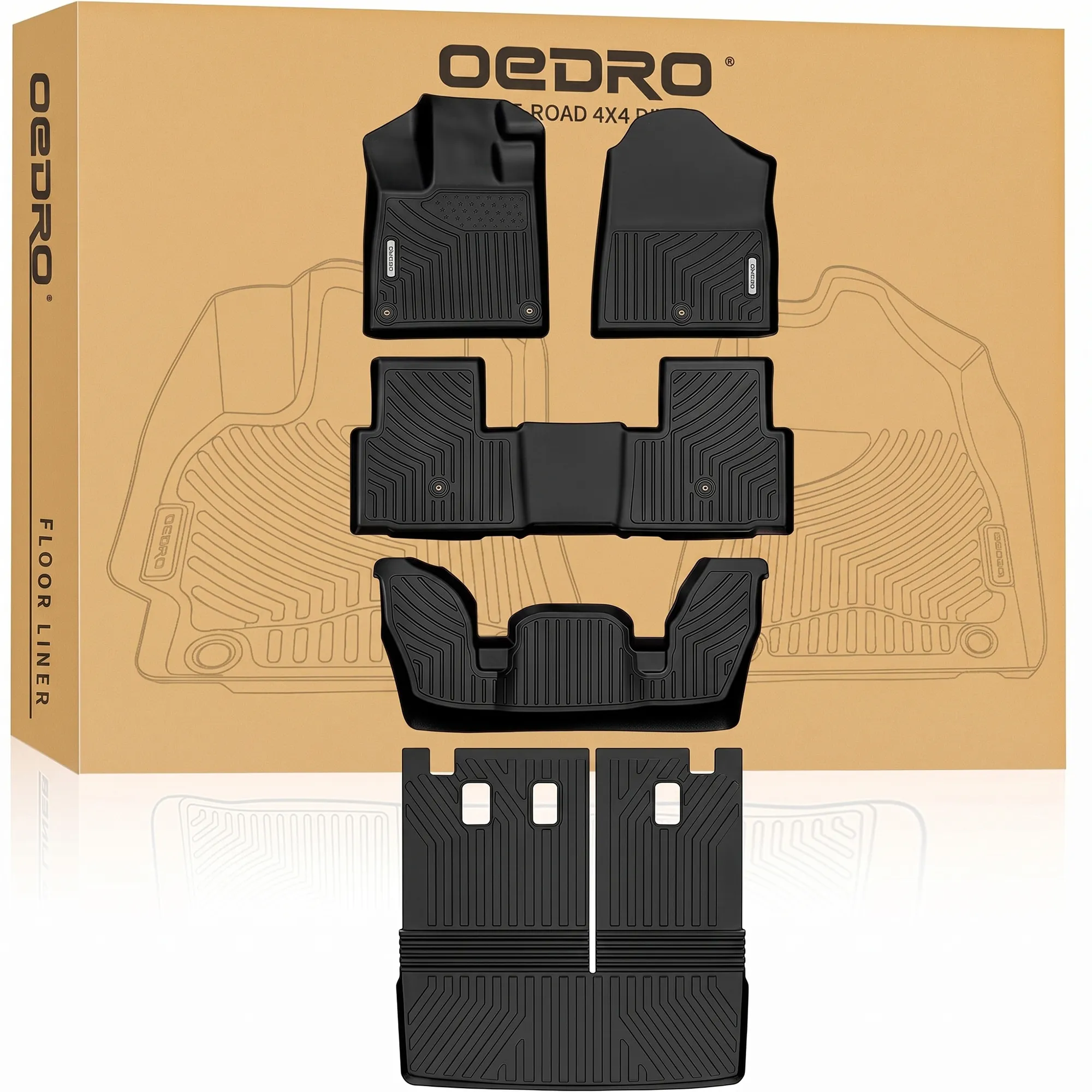 OEDRO Floor Mats Liners Compatible with 2023-2026 Honda Pilot, TPE All Weather Protection Car 1st and 2nd, Row and Cargo Trunk Liner Full Set