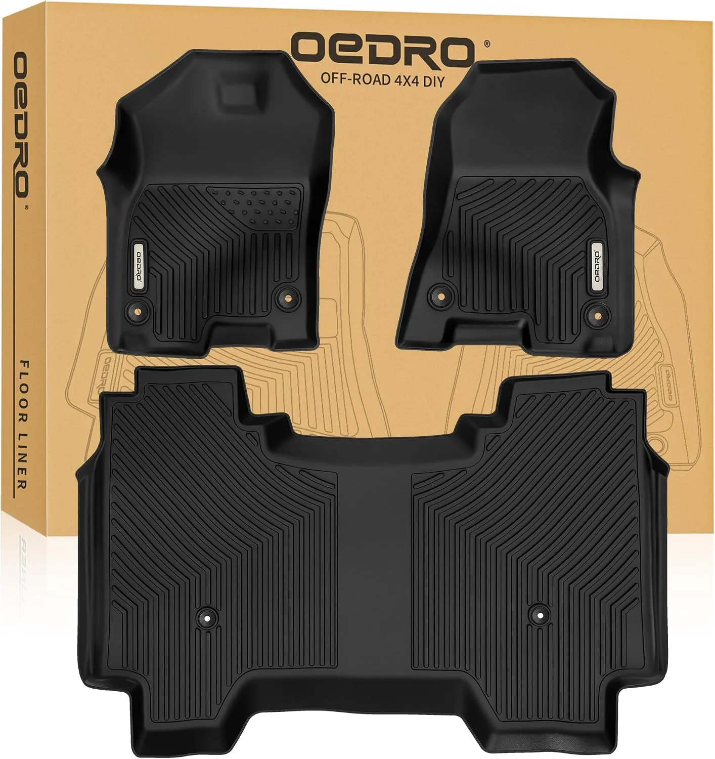 OEDRO Floor Mats for 2019-2025 Dodge Ram 1500 Crew Cab, Black TPE All-Weather Guard Full Set Liners