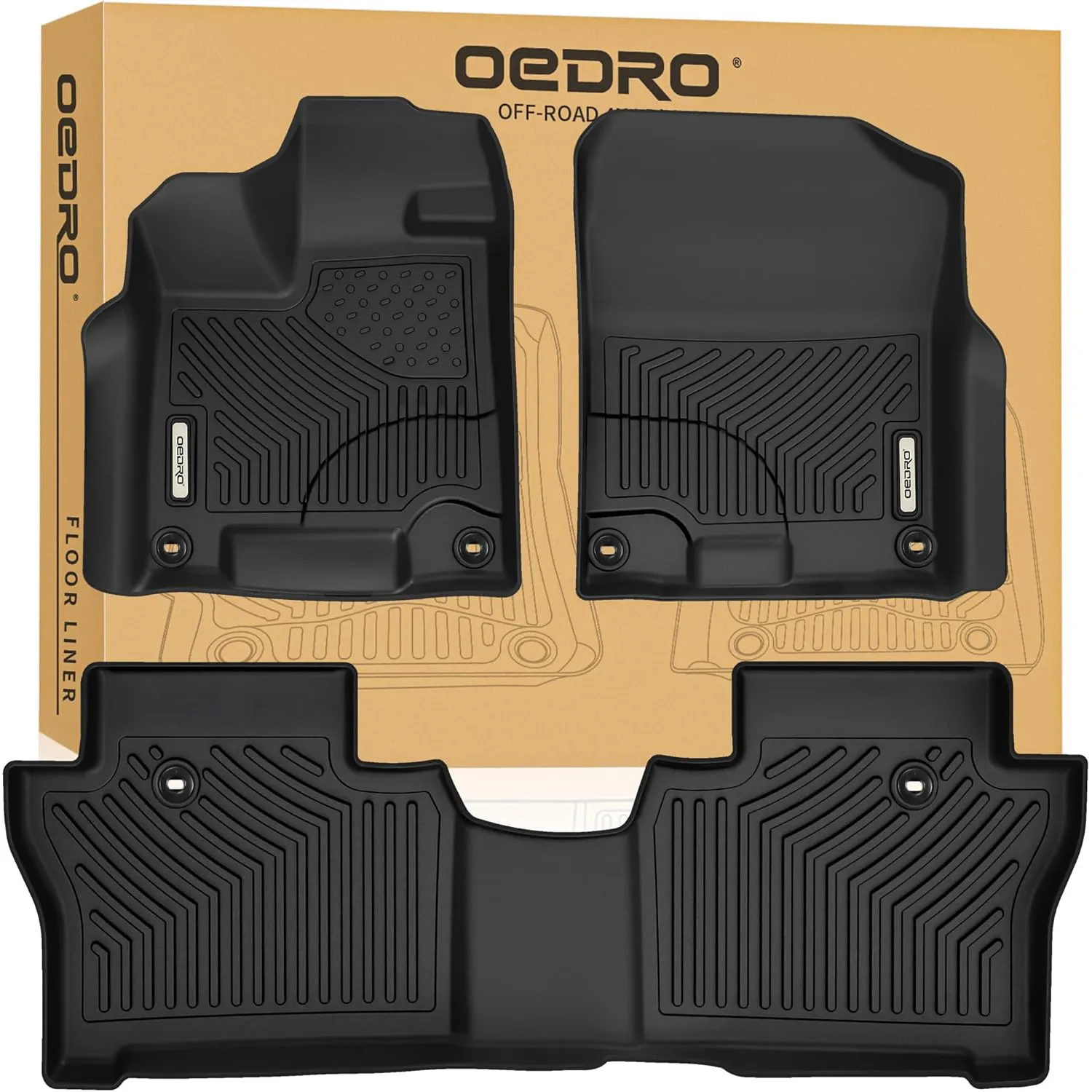 OEDRO Floor Mats for 2019-2025 Honda Passport, Black TPE All-Weather Guard Custom Fit Liner Set