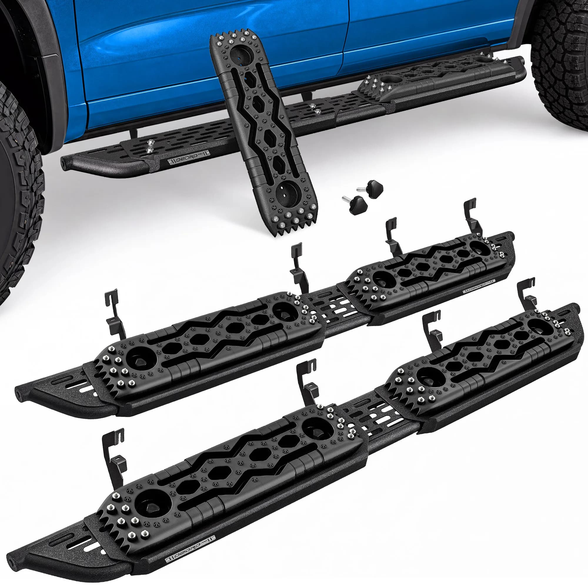 OEDRO PRO 2-in-1 Recovery Running Boards with Removable Nylon Traction Boards Compatible with 2007-2018 Chevy Silverado 1500 Crew Cab Side Steps