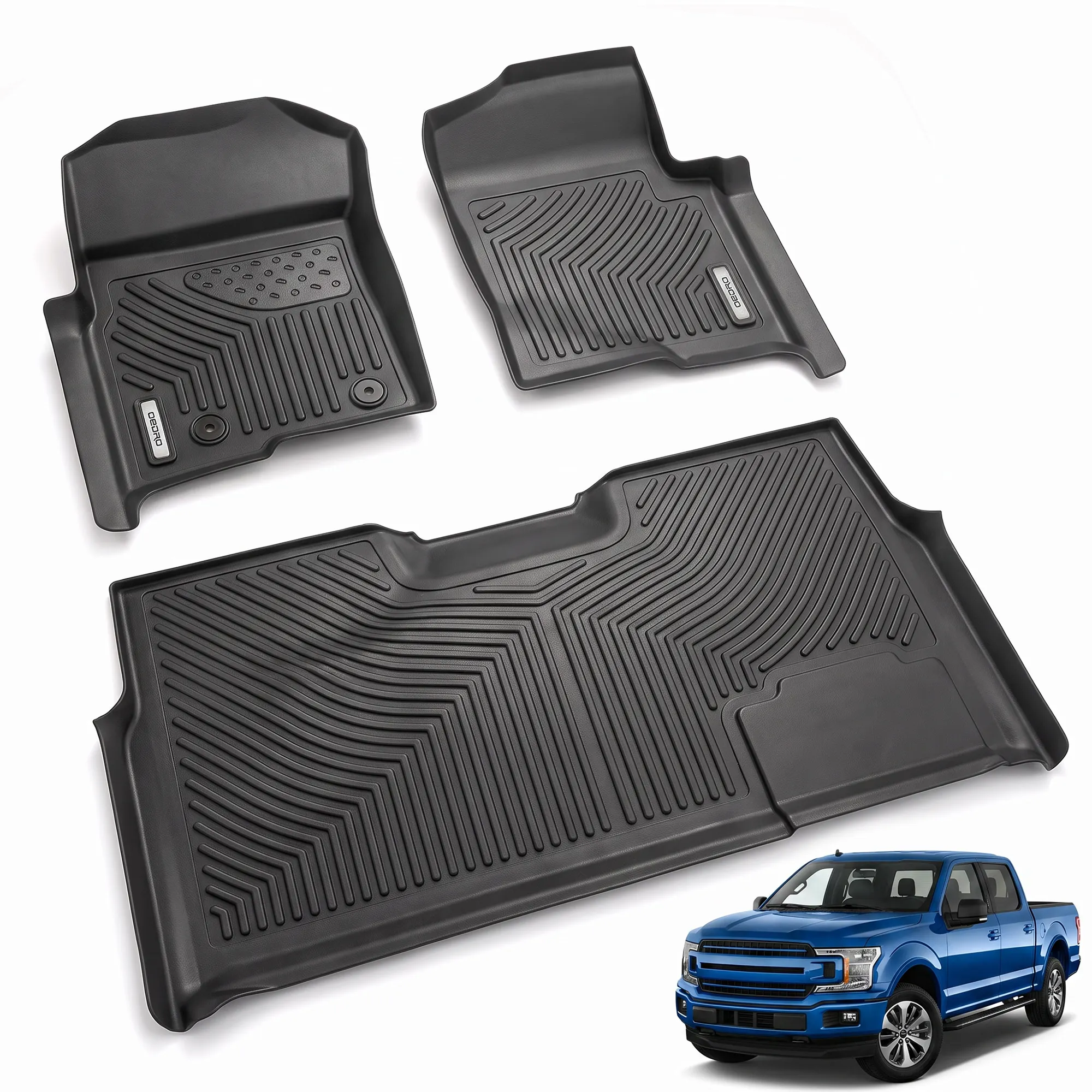 OEDRO Floor Mats Fit for 2010-2014 Ford F-150 SuperCrew/Crew Cab with 1st Row Bucket Seat, TPE All-Weather F-150 Truck Liners