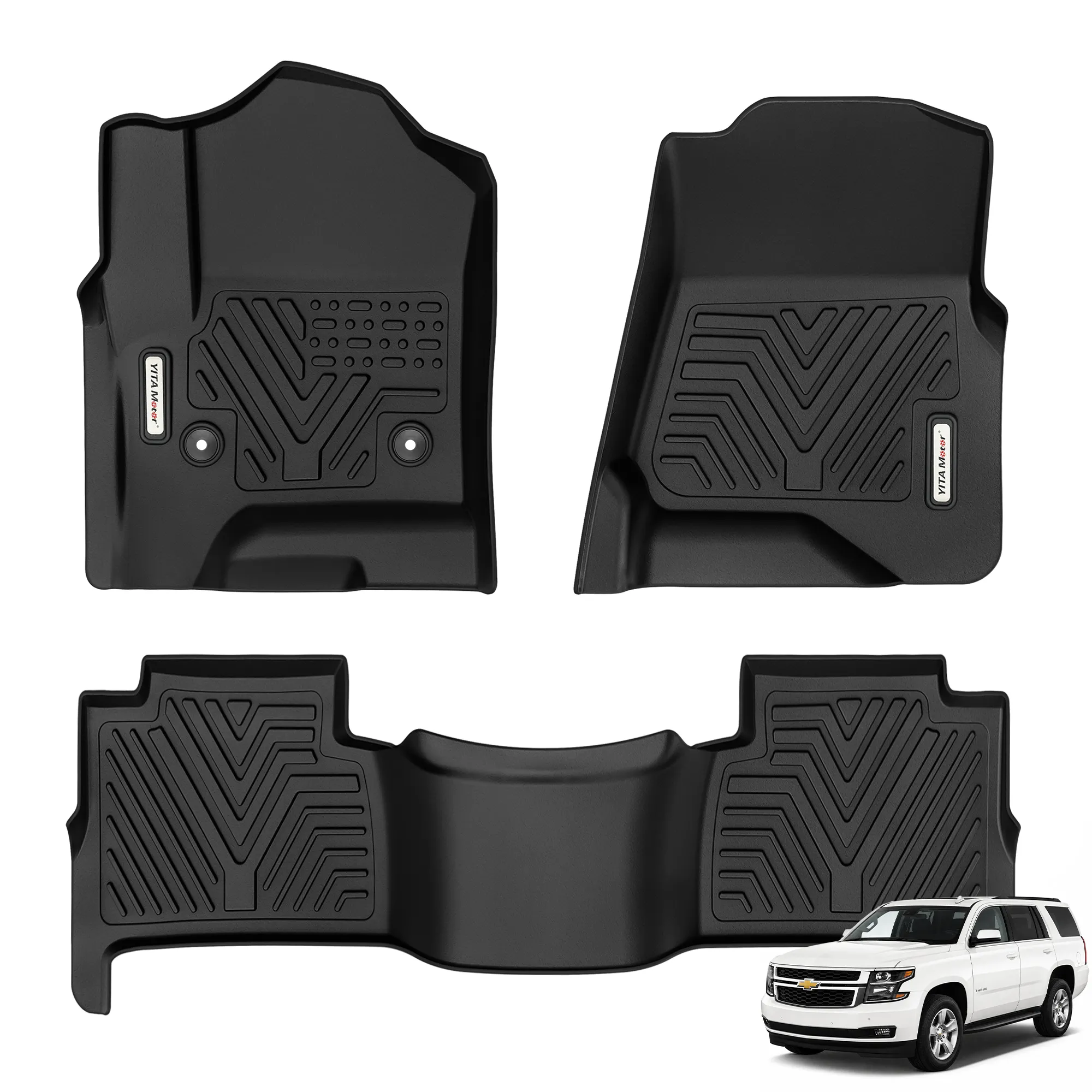 YITAMOTOR All-Weather TPE Floor Mats for 2015-2020 Chevy Tahoe & GMC Yukon | Custom Fit 1st & 2nd Row Floor Liners