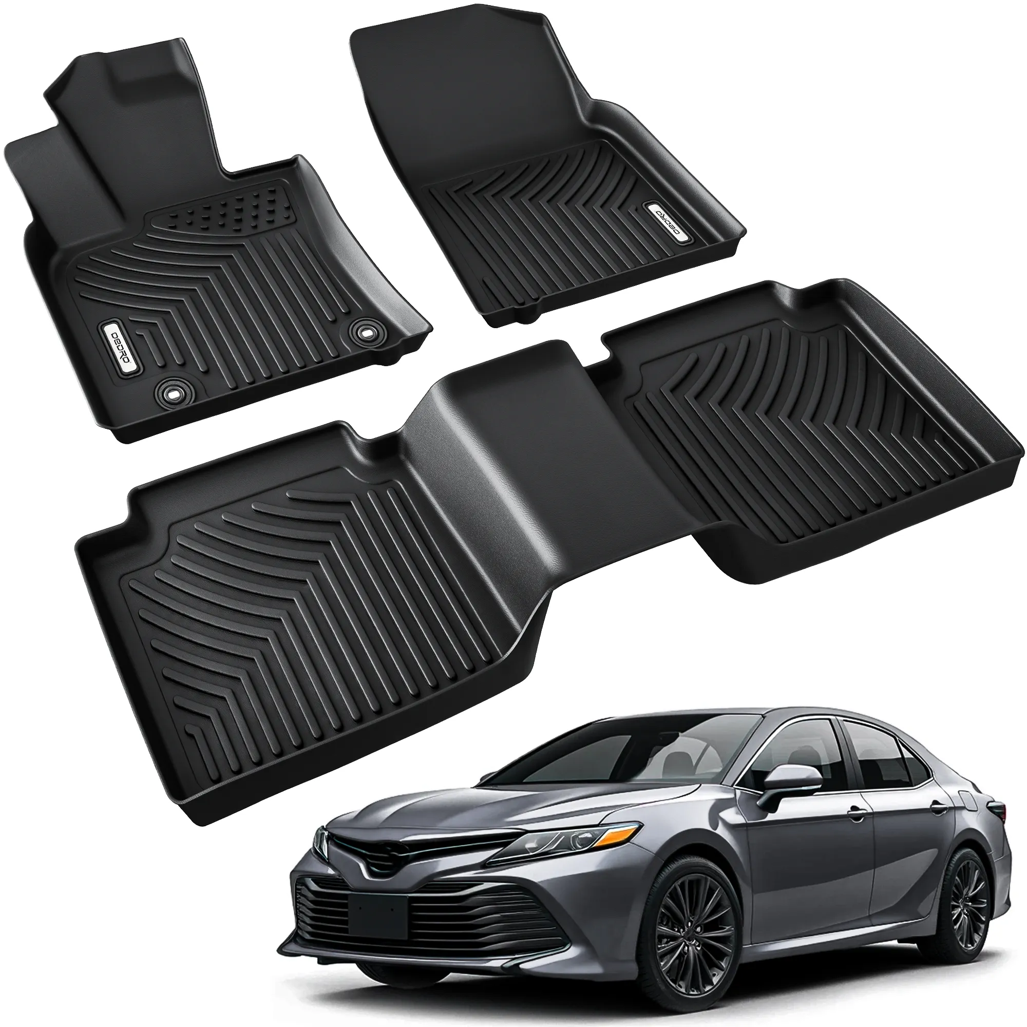 OEDRO Floor Mats for 2018-2024 Toyota Camry Standard Models, Unique Black TPE All-Weather Guard Full Set Liners