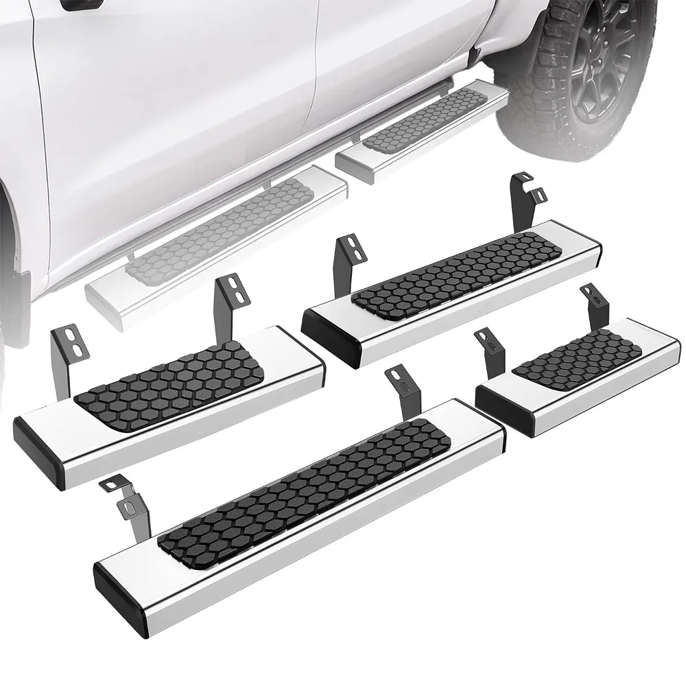 YITAMOTOR Split Drop Running Boards for 2024-2026 Toyota Tacoma Crew/Double Cab, Textured Chrome