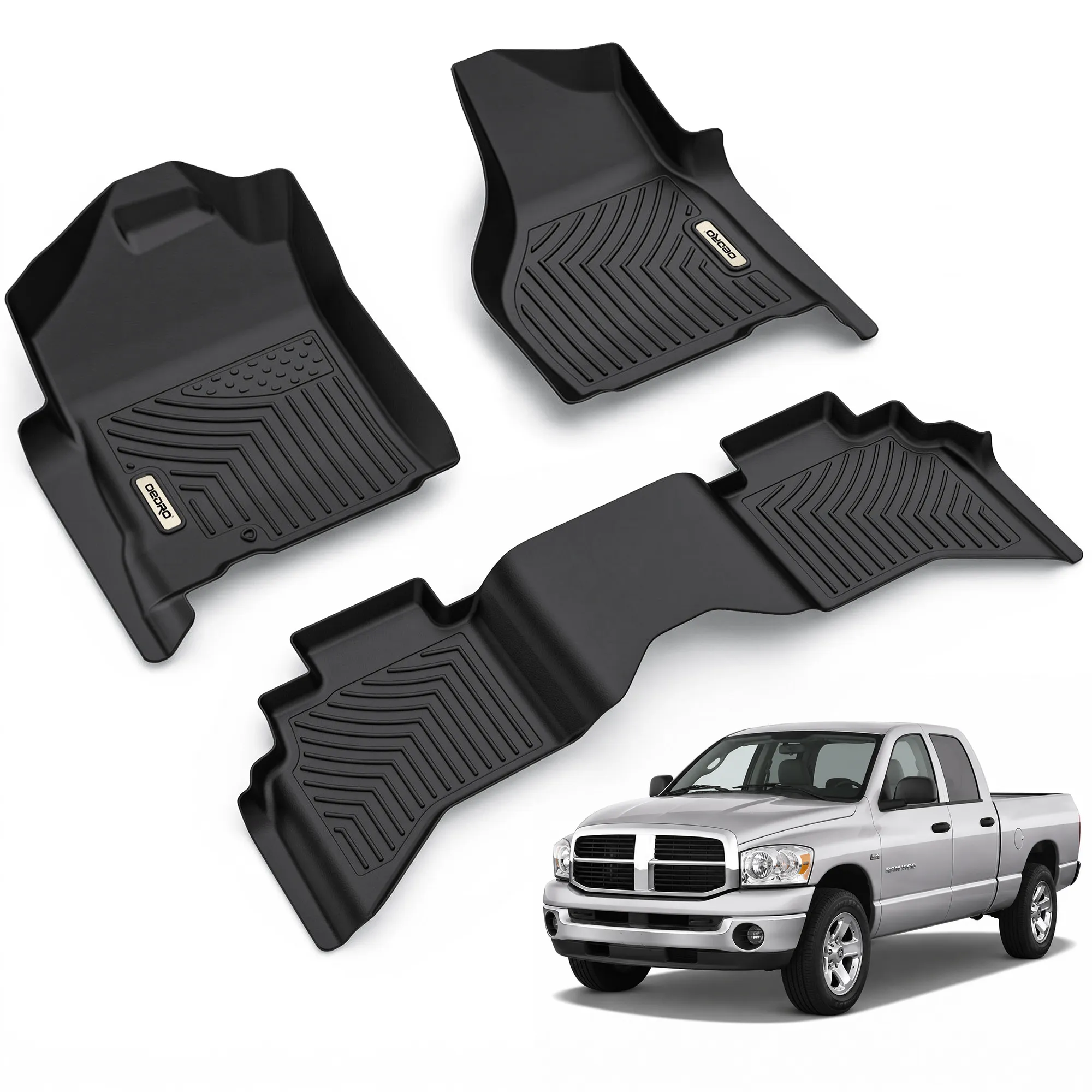 OEDRO Upgraded Floor Mats Fit for Dodge Ram 1500 Quad Cab 2002-2008, Dodge Ram 2500/3500 Quad Cab 2003-2009, All Weather TPE Floor Liners