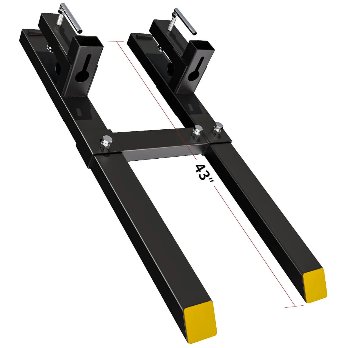 YITAMOTOR 43" Clamp on Pallet Forks, 1500 lbs Capacity with Adjustable Stabilizer Bar, Heavy Duty Bucket Forks for Tractor Loader
