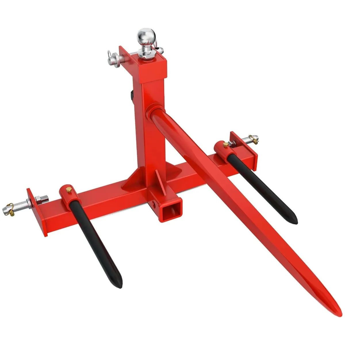 YITAMOTOR 3 Point Trailer Hitch with 2" Receiver, 49" Hay Bale Spear & 2 Stabilizer Spears, 3000 LBS Category 1 Tractor Hitch with Gooseneck Ball