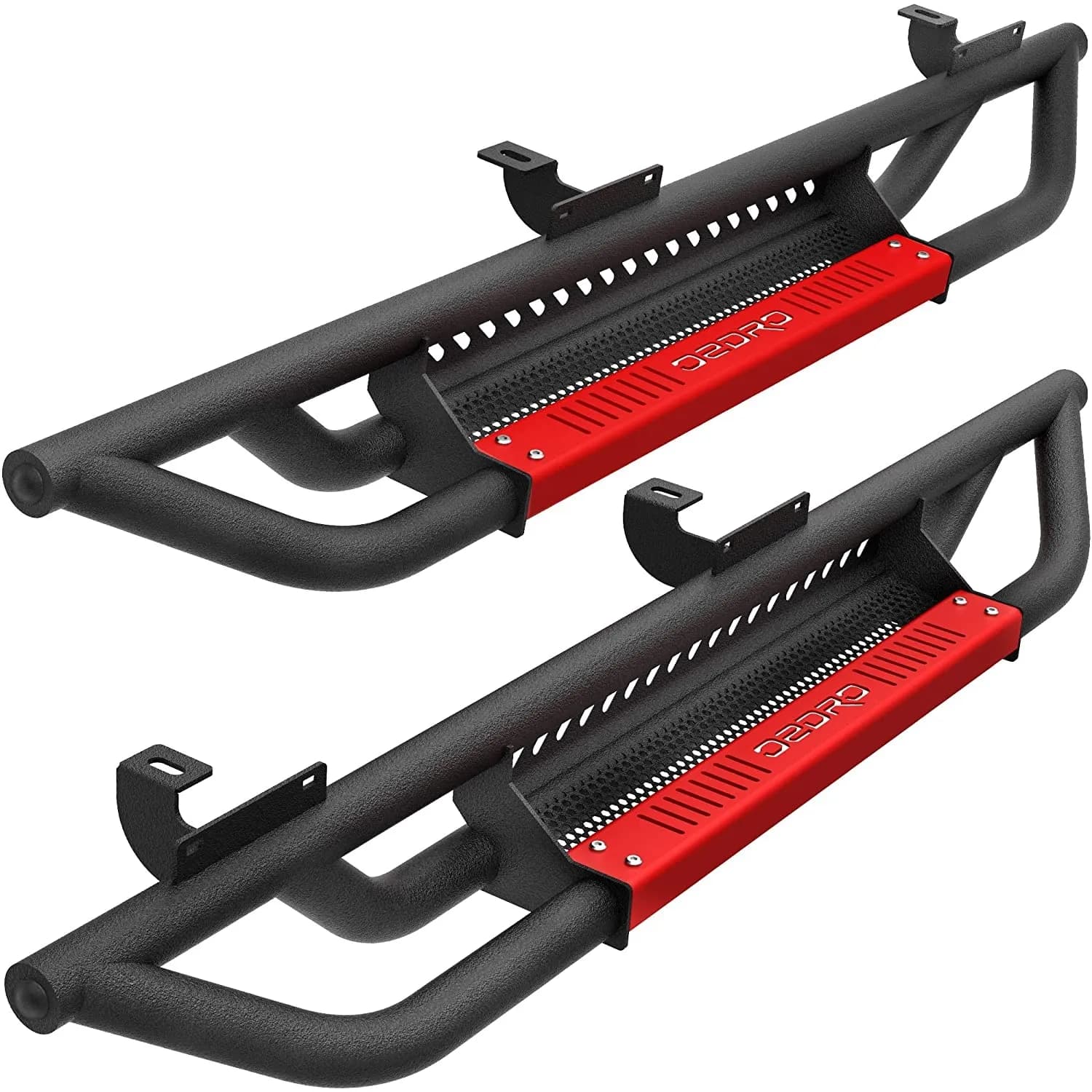OEDRO 6" Running Boards for 2007-2018 Jeep Wrangler JK 2 Door, Black Red Powder Coated Nerf Bar