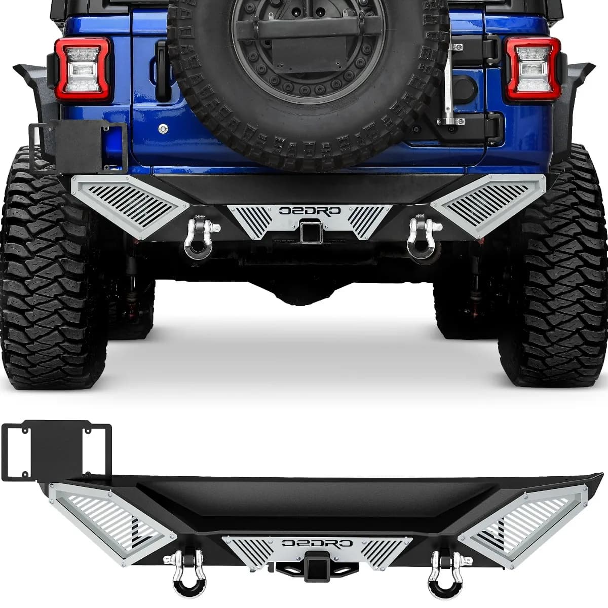 OEDRO Premium Rear Bumper for 2018-2025 Jeep Wrangler JL & JLU (2/4 Door) | Heavy-Duty Steel Design with 2" Hitch Receiver & D-Rings