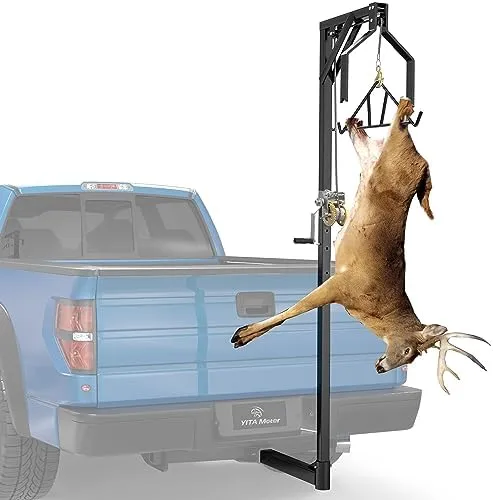 YITAMOTOR 500 LBS 2" Trailer Hitch Deer Hoist, Adjustable Game Hoist with 360° Winch, Gambrel & Hitch Mount for Pickup Trucks